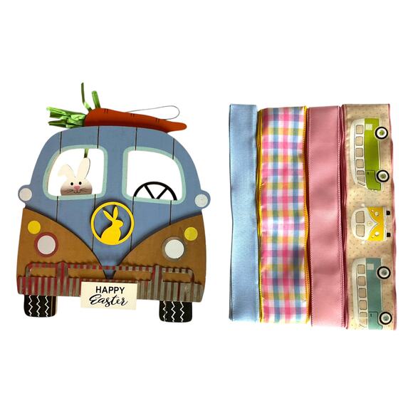 DIY Easter Volkswagen Van Wreath Making Kit, Spring Sign Ribbon Bundle Set - Picture 1 of 5
